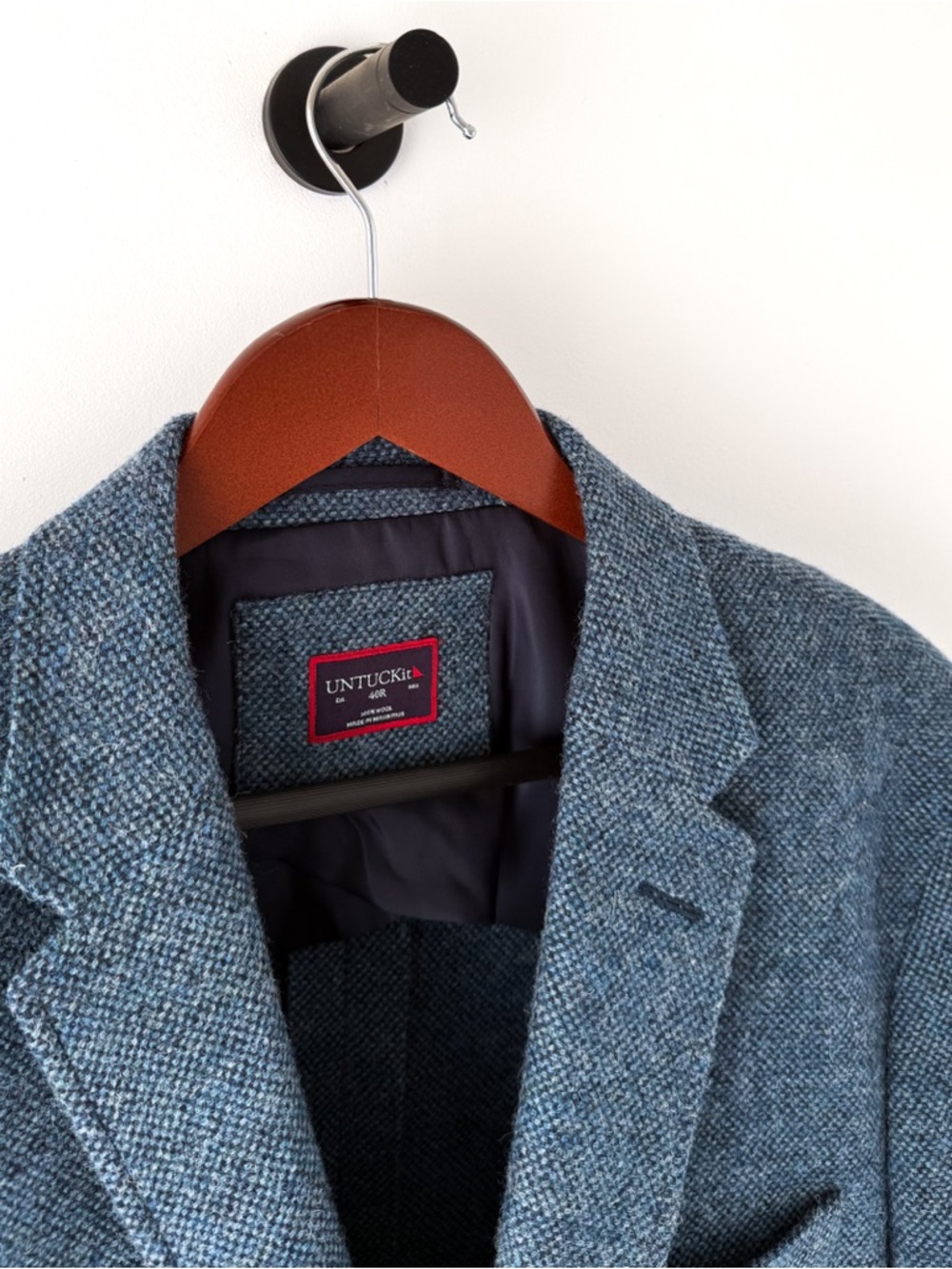 New UNTUCKit Flannel Italian Wool Blazer Sport Coat Piper Blue Mens 40R - Picture 2 of 14